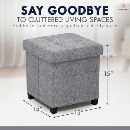 Ornavo Home Storage Ottoman with Legs, Square Cube Foot Rest Stool Seat, for Living Room, Bedroom, Home Office, Dorm - 15 x 15 x 15, Gray