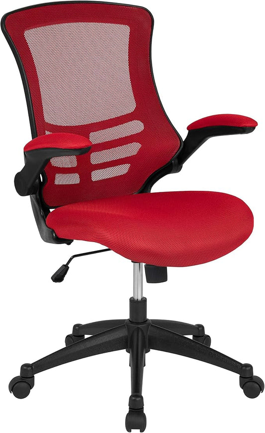 Flash Furniture Kelista Mid-Back Red Mesh Swivel Ergonomic Task Office Chair with Flip-Up Arms