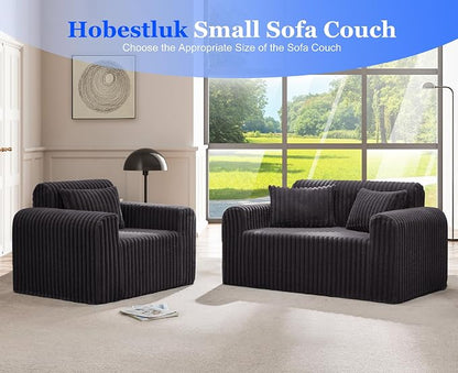 Hobestluk Single Sofa Foam Couch Sofa for Small Spaces Comfy Sofas with Removable Cover Furry Couch with Pillows for Living Room, Bedroom, Apartment, Office (Dark Grey, Standard)