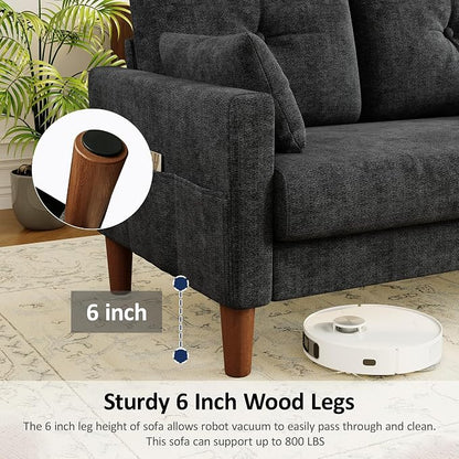 Vipbear 48" Loveseat Sofa,Modern Small Couches for Small Spaces,Black Chenille Love Seat Couch for Living Room,Bedroom,Apartment,Office,Deep Seat,Throw Pillow,Side Pockets,Square Armrest
