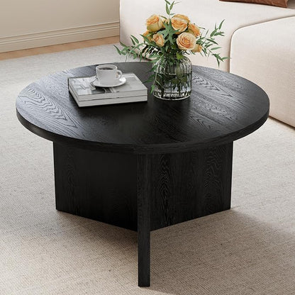 Luoxiao Round Coffee Table, 27.5" Modern Black Living Room Center Tables | Space-saving, Triangle Base w/ Anti Slip Feet for Stability, Circular Accent Table for Small Spaces, Apartment, Easy Assembly