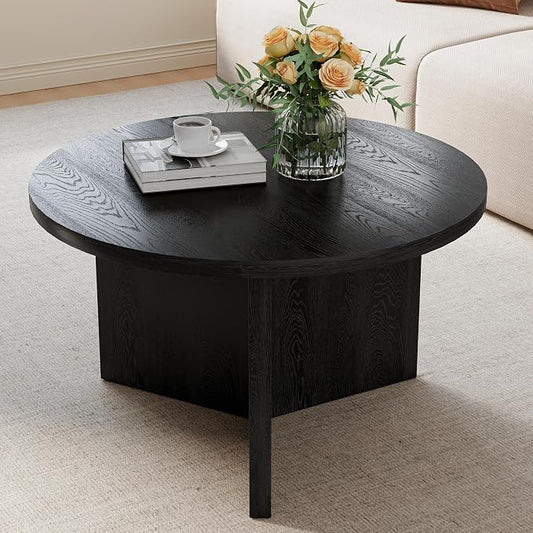 Luoxiao Round Coffee Table, 27.5" Modern Black Living Room Center Tables | Space-saving, Triangle Base w/ Anti Slip Feet for Stability, Circular Accent Table for Small Spaces, Apartment, Easy Assembly