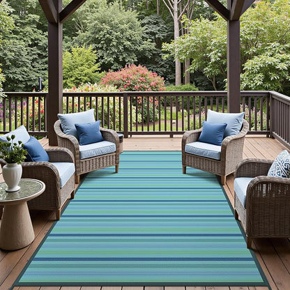 GENIMO Outdoor Rug for Patio Clearance, 6'x9' Reversible Plastic Straw Rugs, Lightweight Waterproof RV Camping Mat for Camper, Balcony, Deck, Backyard, Picnic, LightBlue