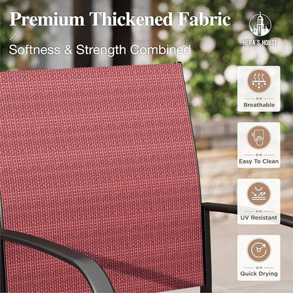 HERA'S HOUSE Outdoor Dining Set 5 Piece Patio Furniture Set, 4 x Textilene Dining Chair, 37" Square Wood Look Table for Lawn Garden Backyard Deck, Red