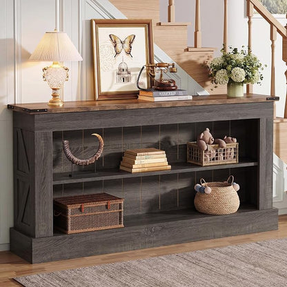 Tribesigns 63-Inch Long Console Table for Entryway, Narrow Long Entry Table with Shelves for Living Room, Farmhouse Sofa Console Behind Couch, for Foyer, Hallway, Gray and Brown