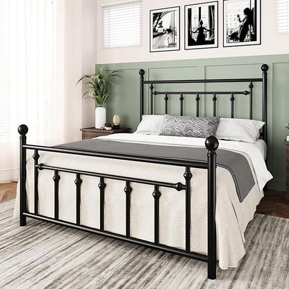 Allewie 14 Inch Full Size Metal Platform Bed Frame with Victorian Vintage Headboard and Footboard/Mattress Foundation/Under Bed Storage/No Box Spring Needed/Easy Assembly/Noise Free/Black