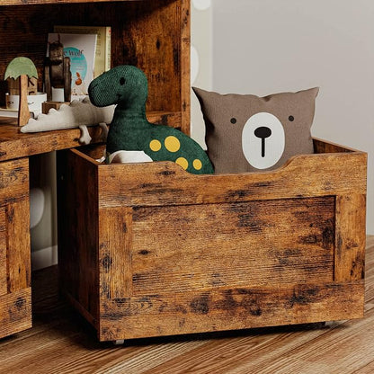 IRONCK Toy Storage Organizer with Drawers, Floor Toy Box with Wheels and Shelf, Storage Chest for Nursery, Playroom, and Bedroom, Vintage Brown