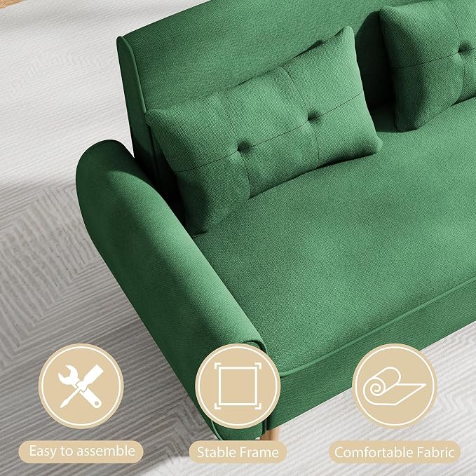 JAMFLY 47'' Small Loveseat Sofa, 2 Seat Compact Couch with Tapered Legs, Green Upholstered Furniture, Solid Wood Frame, Comfy Foam Cushion, Easy Assembly for Small Spaces