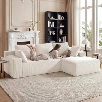 GRUSIGN Cloud Sectional Boneless Couches for Living Room, Modular L Shaped Couch with Deep Seat Oversized Right Facing Chaise, Memory Foam Compressed Spineless 3 Seater Sofa for Apartment, Beige