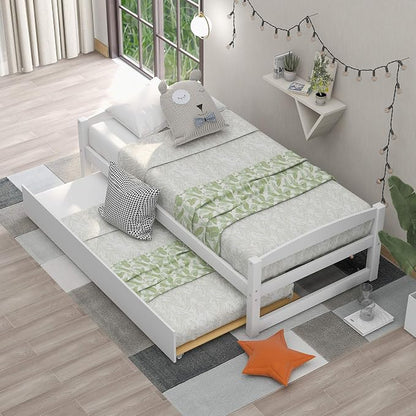 Merax Multifunctional Wood Daybed with Trundle Sofa Day Bed with Headboard/Space Saving/No Box Spring Needed White