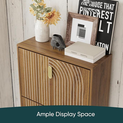 Shoe Storage Cabinet with 2 Flip Drawers, 23.6"(W) Freestanding Shoe Organizer with Metal Handles for Entryway, Narrow Shoe Rack Cabinet