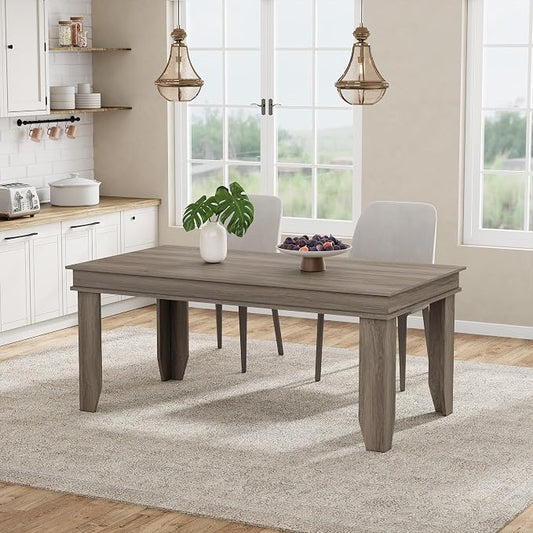 GarveeHome Farmhouse Dining Table for 4-6 People, 63 in Long Kitchen Tables with Wooden Sturdy Frame, 5 ft Large Rectangular Dinner Table for Dining Room, Kitchen, Grey Walnut, 63" Non-extendable