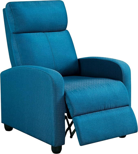 Topeakmart Fabric Recliner Sofa Push Back Recliner Chair Adjustable Modern Single Reclining Chair Upholstered Sofa with Pocket Spring Living Room Bedroom Home Theater Blue