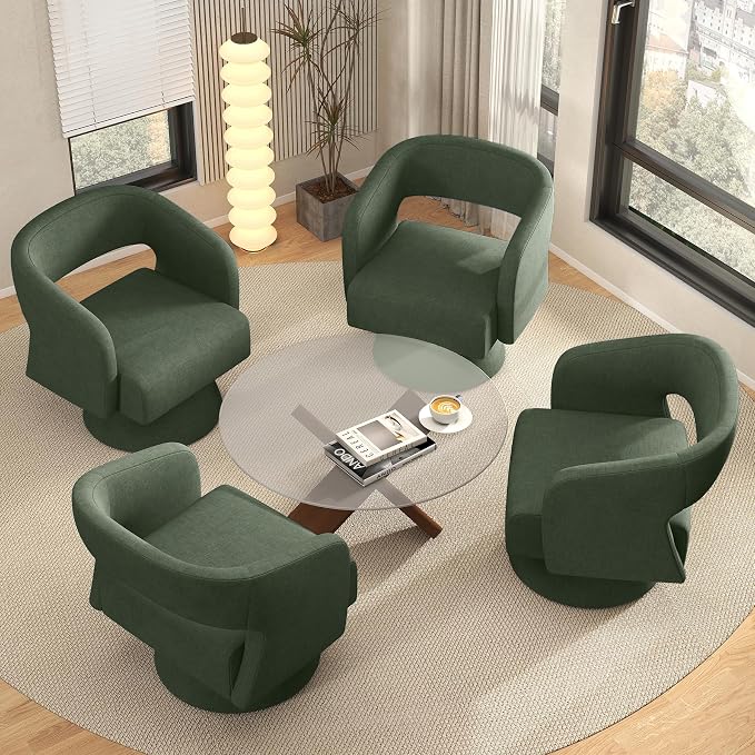 Luxanimarion Swivel Barrel Accent Chair,Oversized Chenille Upholstered Round Swivel Chair,Modern Luxury 360 Degree Living Room Vanity Chair for Bedroom Office,Green Chenille,4PCS