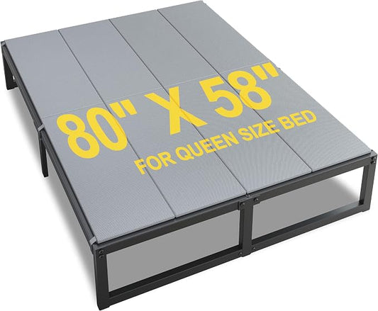 Lutown-Teen Bunkie Board Queen High-Density Polymer Bed Support Bunkie Board Queen Size Anti-Sag, Breathable, Moisture Resistant, Noise Minimizing, Gray