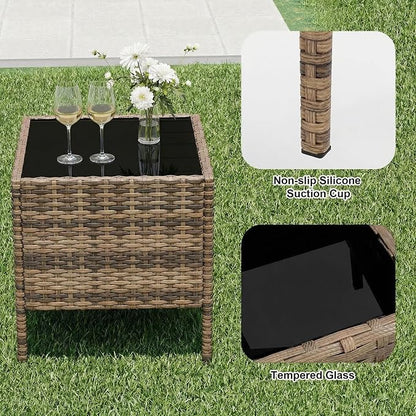 3 Piece Outdoor Patio Furniture Set, All-Weather Brown Wicker Rattan Conversation Set with Cushions, Chairs & Coffee Table for Porch, Backyard & Balcony