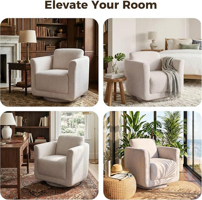 Swivel Accent Chair, 360° Barrel Chair with Solid Wood Frame & Removable Ergonomic Support Back Cushion, Fully Assembled Chenille Armchair for Living Room & Bedroom, Gray