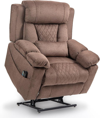 FUNECORP Big Man Power Lay Flat Lift Chair Oversized Recliner Dual Motor Heat Vibration for Elderly, Overstuffed Electric Extra Wide Recliners with Flip Arm Storage Cup Holders,USB Type C Charging