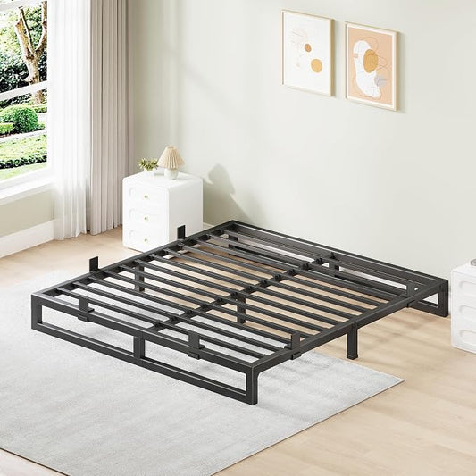 King Size Bed Frame, 6 Inch Metal Platform Bed Frames with Squeak Free U-Slot Design, 6 Non-Slip Guards, 3500lbs Heavy Duty Steel Slat Support, No Box Spring Needed, Under Bed Storage, Black