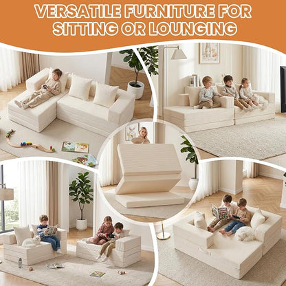 65" Boneless Couch,Convertible Sleeper Sofa Bed, Modular Sectional Sofa, Modern Tri-Folding Cloud Couch with L-Shape Chaise, Corduroy Futon Couches for Small Spaces Apartment,No Assembly