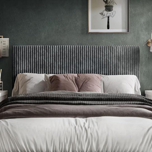 Queen Corduroy Velvet Upholstered Adjustable Headboard, Grey