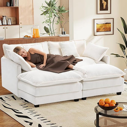 77.6" Modular Sectional Sofa,Loveseat Couch for Living Room, Modern Deep Seat Sofa 2 Seater Chenille Fabric Comfy Cloud Couches with Throw Pillows & Ottoman for Apartment,Small Spaces