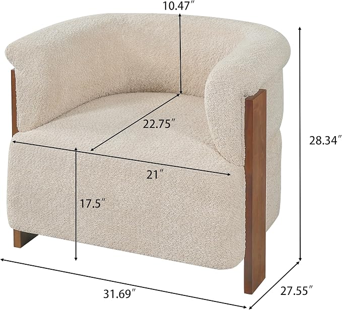 Merax 31.7" Mid-Century Teddy Fleece Barrel Accent Chair, Almond | Almond Teddy Fleece Upholstered Armchair, Modern Wraparound Lounge Chair for Living Room, Bedroom, Entryway