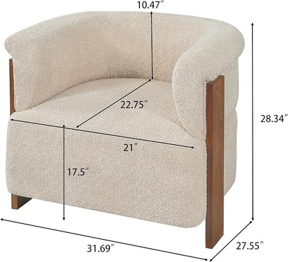 Merax 31.7" Mid-Century Teddy Fleece Barrel Accent Chair, Almond | Almond Teddy Fleece Upholstered Armchair, Modern Wraparound Lounge Chair for Living Room, Bedroom, Entryway