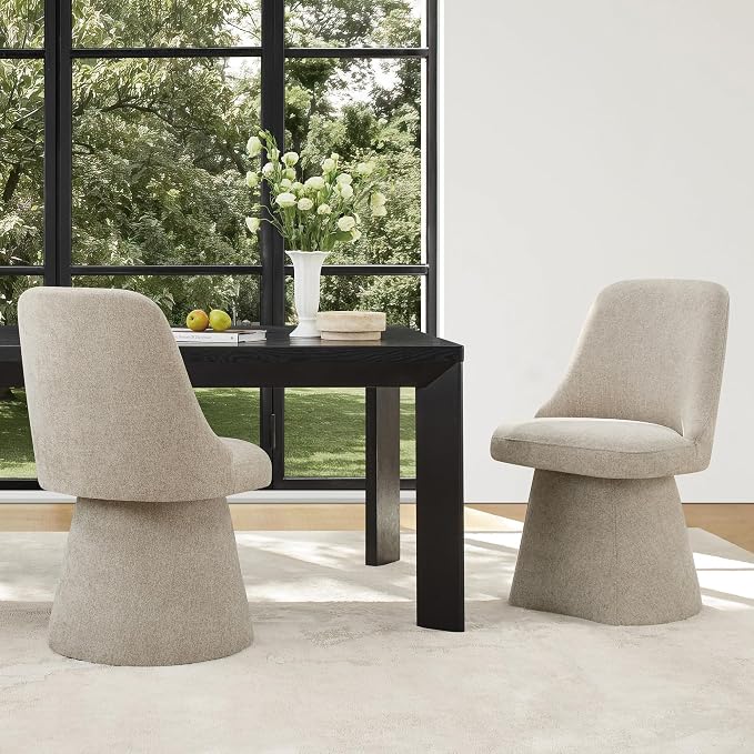 KISLOT Swivel Dining Chairs Set of 2, Upholstered Mid Century Modern Deskchair with High Back, Linen Fabric Kitchen Chairs for Dining Room, Bedroom, Dressing Room, Khaki