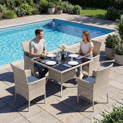 15-Piece Patio Dining Set, Patio Furniture Set with Square Tempered Glass Table & 12 Wicker Chairs, Expandable Design for Larger Groups, Outdoor Furniture for Backyard, Deck, Garden, Navy Blue