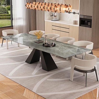 Modern Telescoping Dining Table for 8-10 People, 63-94.5 Inch Retractable Italian Grey Faux Marble Tabletop Thick Carbon Steel Base for Dining Room Kitchen Family Party