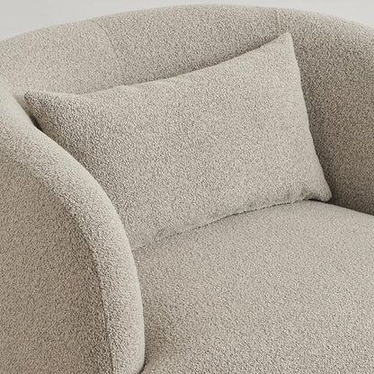 KINWELL 34" Wide 2 Boucle Swivel Barrel Chairs and 2 Ottomans Set, Fully Assembled Sherpa Accent Chairs and Footrest Set, Modern Comfy Armchairs and Footstool for Living Room and Bedroom, Taupe