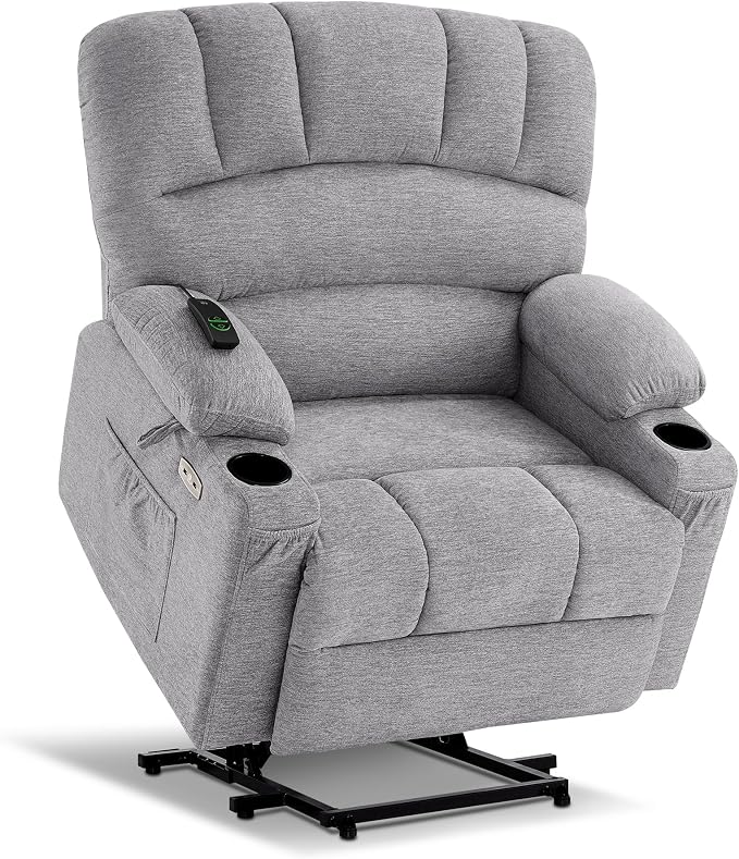 MCombo Power Lift Recliner Chair for Elderly, Lift Chair with Heat and Massage, Extra Wide Lift Recliner for Big People, Fabric R7096 (Medium-Wide, Grey)