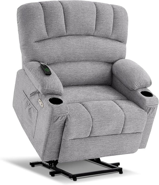 MCombo Power Lift Recliner Chair for Elderly, Lift Chair with Heat and Massage, Extra Wide Lift Recliner for Big People, Fabric R7096 (Medium-Wide, Grey)