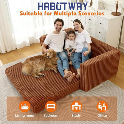 HABUTWAY 49.8" Loveseat Boneless Couch, 4-in-1 Convertible Sofa Bed, Plush Fur Folding Futon Sofa Bed Couches Without Pillow for Living Room, High-Density Foam Support, No Assembly Required, Orange