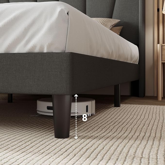 Allewie Full Size Platform Bed Frame with Geometric Wingback Headboard, Boho Upholstered Bed with Wooden Slats Support, No Box Spring Needed, Easy Assembly, Dark Grey
