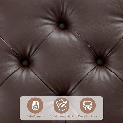 Weture 35 Inch Extra Large Storage Ottoman Coffee Table, No Assembly Required, Oversized Square Ottoman with Storage, Tufted Upholstered Ottomans Coffee Table for Living Room (Leather, Brown)