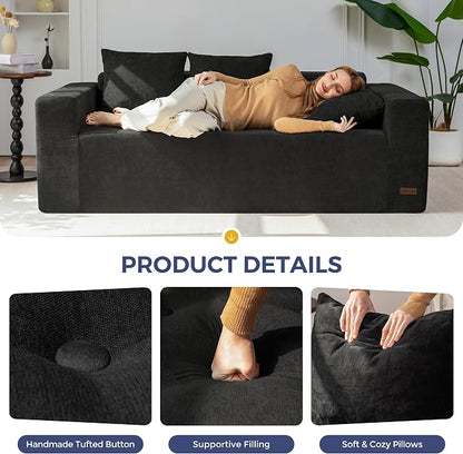 MAXYOYO Modular Sofa Couch, 75" Oversized Loveseat Boneless Cloud Couch with Deep Seat, Chenille Upholstered Living Room Comfy Sofa Chair for Living Room, No Assembly Required, Black
