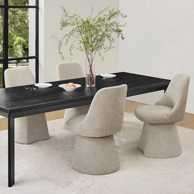 KISLOT Swivel Dining Chairs Set of 4, Upholstered Mid Century Modern Deskchair with High Back, Linen Fabric Kitchen Chairs for Dining Room, Bedroom, Dressing Room, Khaki