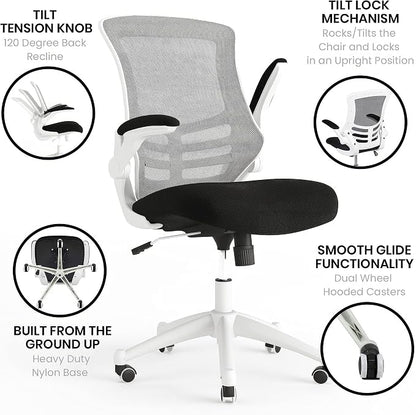 Flash Furniture Kelista Office Chair, Ergonomic, Mid-Back, White Frame, Black Mesh with Swivel