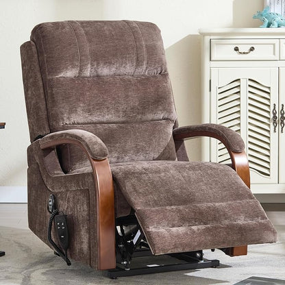 Trustyue Power Lift Recliner Chair, 180° Lay Flat Recliner, Lift Chair with Massage and Heat, Standing Assistance, Living Room Chair for Elderly People Chenille, Brown