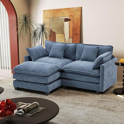 77.6" Modular Sectional Sofa,Loveseat Couch for Living Room, Modern Deep Seat Sofa 2 Seater Chenille Fabric Comfy Cloud Couches with Throw Pillows & Ottoman for,Apartment