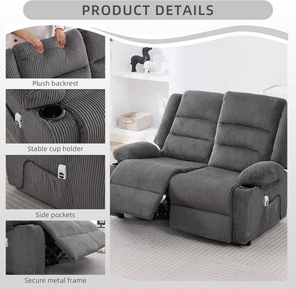 52Inch Reclining Loveseat Sofa,Power Loveseat Recliner,Electric Love seat Recliner Sofa for Bedroom,Living Room with Charging Ports,Striped Grey