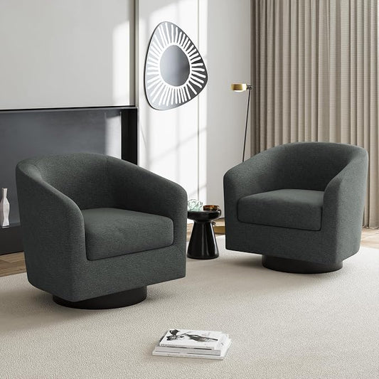 Swivel Accent Chairs Set of 2, Chenille Barrel Club Chair Upholstered Armchair for Living Room, Modern Arm Chair Small Single Sofa Bedroom Reading Seat - Gray