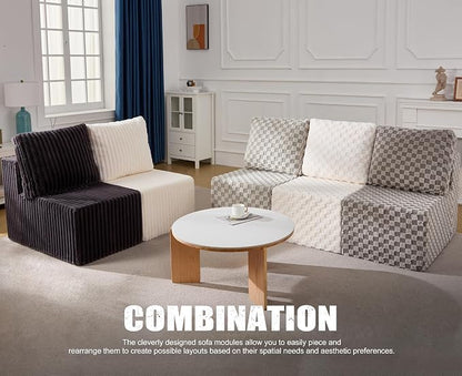 Single Sofa 1 Seat Couch with Deep Seat Memory Foam Cloud Chair with Pillows Large Sofa with L Shape for Living Room Bedroom (Plush White, Single)