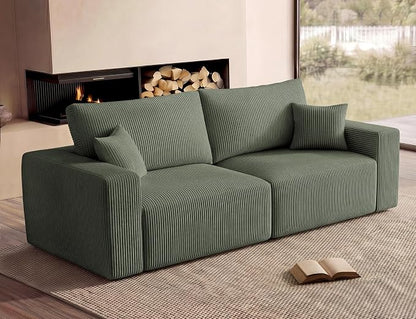 Modular Loveseat Cloud Couch, 79" Memory Foam Boneless Double Sofa, Cozy Upholstered Corduroy Frameless Furniture, No Assembly Required Small Couch for Apartment Living Room Office, Green