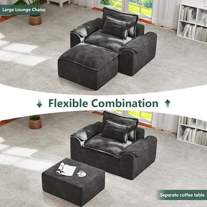Hobestluk Rectangular Cloud Memory Foam Ottoman for Boneless Couch Comfy Couch Footrest with Removable Cover for Living Room Bedroom or Office as Extra Seating (Dark Grey, Ottoman)