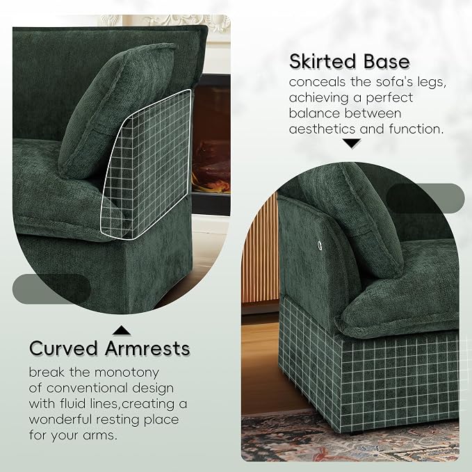 ERYE 47" Chenille Upholstered Accent Chair Wide Seat Armchair for Living Room Bedroom, Modern Upholstered Armchair W/ 2 Pillows and USB-C Ports for Home Apartment Office
