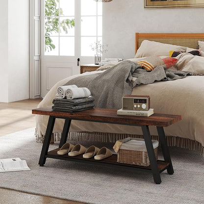 43" Farmhouse Entryway&End of Bed Wood Bench,Rustic Brown&Black | Skandiquip 43"47" Wood Farmhouse Entryway Bench, Mid Century Rustic End of Bed Bench for Mudroom, Living Room & Kitchen