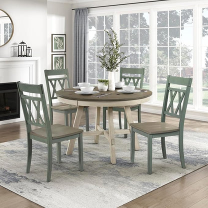 Lexicon 48 Inch Dia. Modern Round Dining Table, Wooden Kitchen Table, Seats for 4 People, Space Saving, for Kitchen, Dining Room, Two-Tone Finish (Greywash and Antique White)